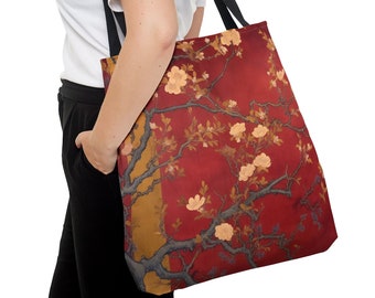 Crimson Sakura Splendor Tragetasche, Elegantes Geschenk Umweltfreundliche Canvas Stilvolle Buch Strandtasche, Wiederverwendbare Markttasche, #SPH1707