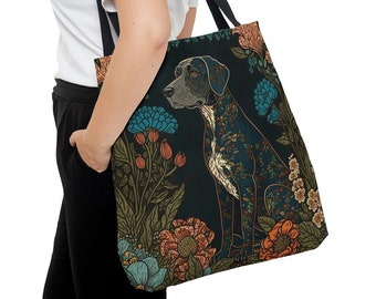 German Shorthaired Pointer Puppy Tote Bag | William Morris Inspired Art | Sporting Dog Lover Shopping Bag | Forestcore Design Weekend Bag