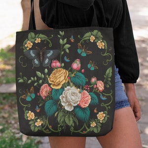 Designer Floral Tote Bag, Beach Bag, Floral Print Tote Bag, Arts and Crafts Tote, Gift for Her, Weekend Bag, Shopping Tote