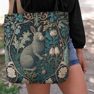 Fairytale Rabbit Tote Bag Ideal Shopping Bag, Beach Tote, Gift Bag, Grocery Shoulder Bag, Everyday Bag, Eco-Friendly Tote for Nature Lovers