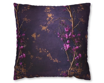 Designer Purple Asian Pillow, Golden Accents, Asian Home Decor, Luxurious Cushion Highlight, Unique Gift, Case Only