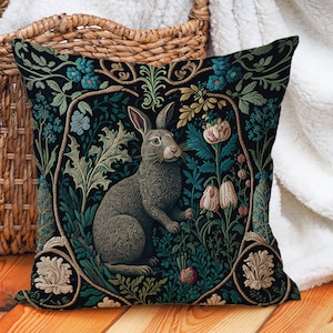 William Morris Rabbit Pillow Easter Bunny Gift Rustic Forest WM Style Art Woodland Home Decor Nature Lover Sofa Cushion Insert Included Etsy