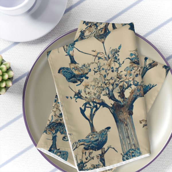 Napkins Set of 4 Stunning Blue and White Tree Dinner Napkins Inspired by William Morris | Floral Botanical Cottagecore Forestcore Design