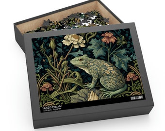 William Morris Frog Jigsaw Puzzle, Botanical Forest Design