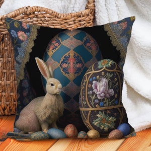 Easter Bunny Faberge-Style Oil Painting Throw Pillow | Cute Bunny Easter Decor | Bunny Pillow | Happy Easter Cushion | Insert Included