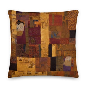 Klimt-Inspired Abstract Pillow | Art Nouveau Decor with Rich Jewel Tones | Decorative Cushion with Insert Included