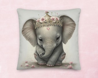 Oreiller princesse bébé éléphant | Oreiller éléphant | Oreiller princesse, Oreiller mignon, Oreiller pour chambre d'enfant, Oreillers pour enfants | Insert inclus