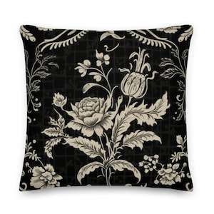 Lujoso cojín de estilo campestre francés: almohada decorativa de toile en color marfil, crema y negro para sala de estar o dormitorio (INCLUYE INSERTO)