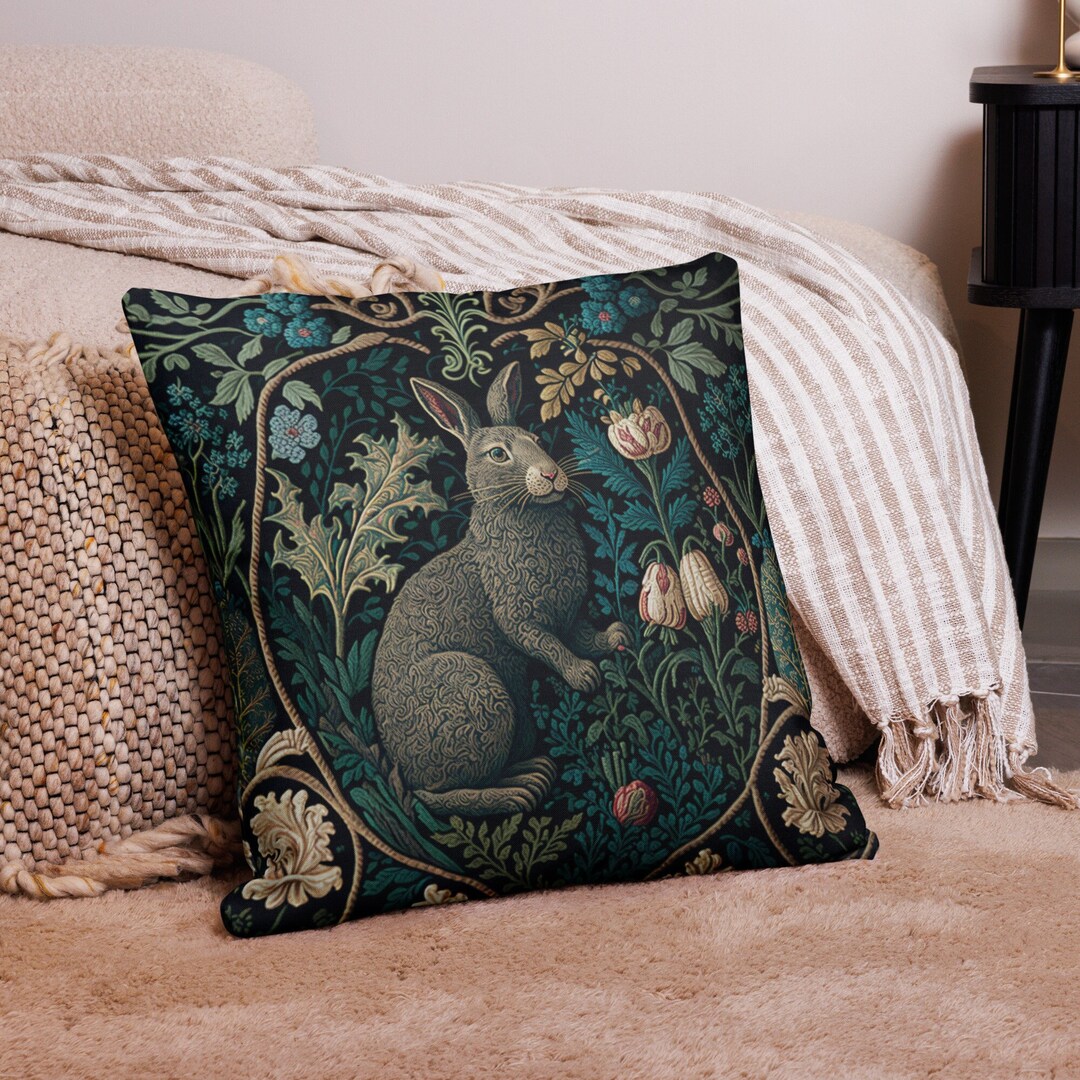 Enchanting Rabbit Forest Pillow - Inspired by William Morris Art ...