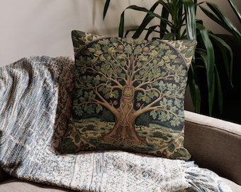 Grand Oak Tapestry Cushion | Earthy Green & Warm Taupe | Tree Lover Gift | Without Insert