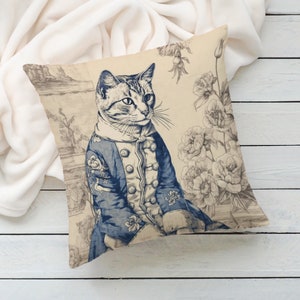 Charmant Chat Toile Decorative Pillow French Blue Feline Elegance ...