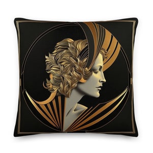 Woman in Gold Art Deco Pillow | Designer Deco Accent Cushion, Decorative Pillows, Living Room Pillow, 1920s decor, Insert Included