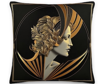 Woman in Gold Art Deco Pillow | Designer Deco Accent Cushion, Decorative Pillows, Living Room Pillow, 1920s decor, Insert Included