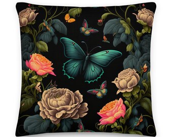 Butterflies and Flowers Magical Forest Throw Pillow Cushion | William Morris, Cottagecore, Forestcore | Pillow & Insert Included