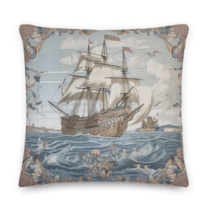Ruhe auf See, nautisches Kissen William Morris inspiriertes dekoratives Kissen, nautisches Dekor, nautisches Kissen, William Morris Kissen, MIT EINLAGE