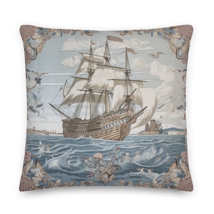 Calme en mer Oreiller nautique William Morris inspiré Oreiller décoratif, Décor nautique, Coussin nautique, Oreiller William Morris, AVEC INSERT