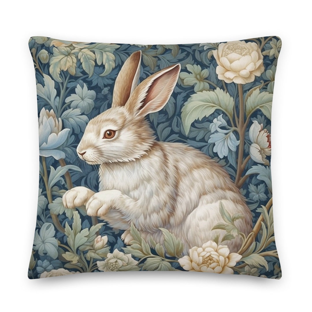 Bunny Pillow Botanical William Morris Style | Green Blue Cream Beige ...