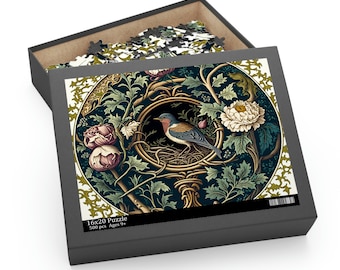 William Morris Bird Nest Jigsaw Puzzle, Botanical Cottagecore Puzzle Game