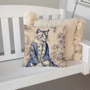 Charmant Chat Toile Decorative Pillow French Blue Feline - Etsy