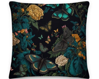 Magical Forest Art Pillow with Butterflies and Flowers to Transform Your Home | Cottagecore, Forestcore | Pillow & Insert Included