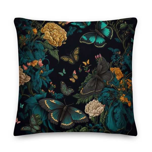 Magical Forest Art Pillow with Butterflies and Flowers to Transform Your Home | Cottagecore, Forestcore | Pillow & Insert Included
