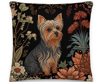 Yorkshire Terrier Puppy Pillow | Cottagecore, Forestcore | Lively Yorkie Dog Lover Cushion, Woodland Adventure Design | INSERT INCLUDED