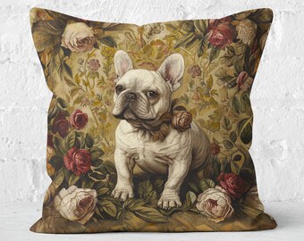 French Bulldog Floral Majesty Pillow Renaissance Rose Tapestry Frenchy Lover Gift, #SHP1797, Insert Included