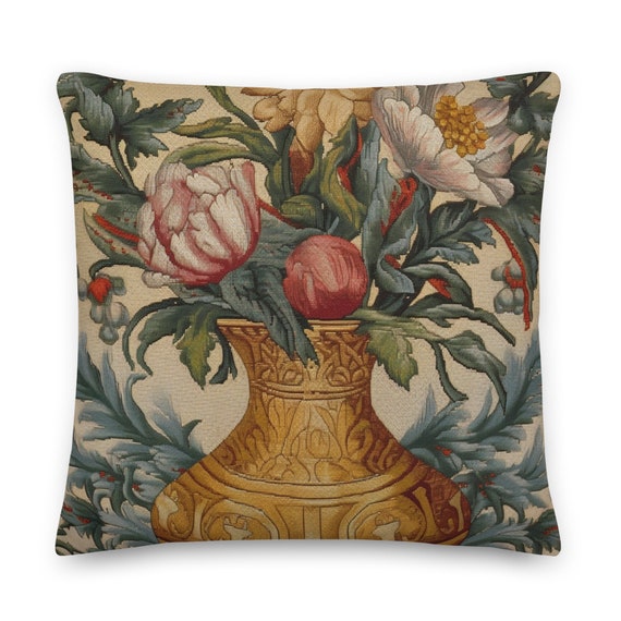 Morris Golden Vase Floral Pillow - William Morris Inspired Pillow, Decorative Pillow, Cottagecore Pillow, Farmhouse Decor, INSERT INCLUDED