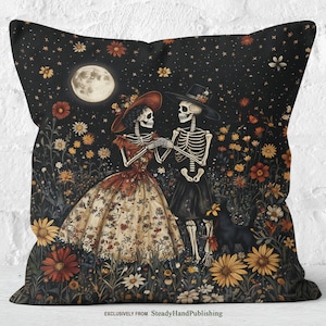 Day of the Dead Romance Pillow Autumnal Nocturnal Farmhouse Halloween Lover Gift, Insert Included, #SHP2084