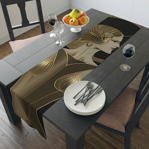 Lady of the Decade Art Deco Table Runner, Gold and Black Art Deco Table Runner, 72 or 90 Inches