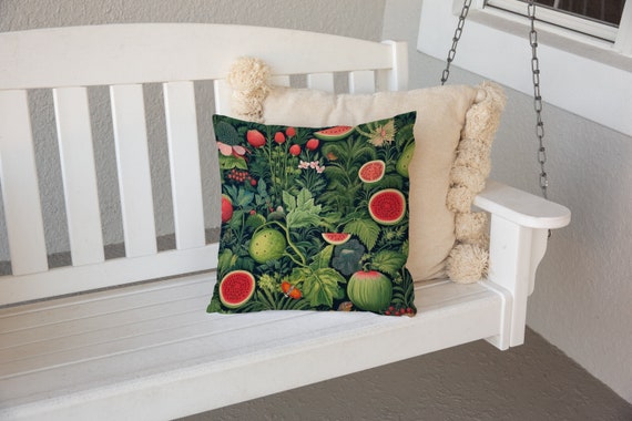 Outdoor Pillow William Morris Summer Garden Watermelon Porch Pillow, UV & Water Resistant, Patio Cushion, 16x16 18x18 20x14, INSERT INCLUDED