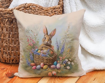 Easter Bunny Decor - Easter Garden Gazer Enchantment Pillow, Cottagecore Spring Pastels, Bunny Lover Gift, #SHP2049, Case Only