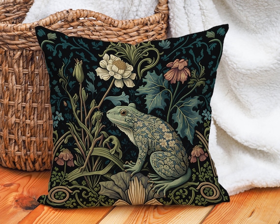 Frog in a Forest Pillow William Morris inspired Cottagecore Design Animal Lover Gift 14x14 16x16 18x18 20x20 Pillow Case Only Etsy