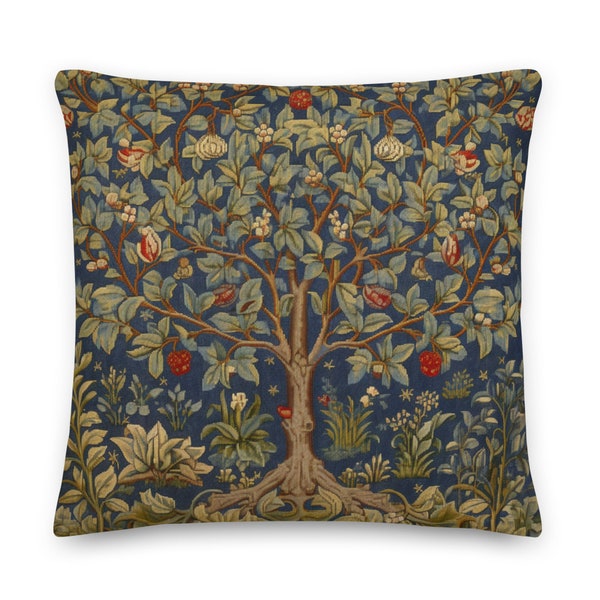 Tree of Life Pillow, Blue - Decorative Pillow, Belgian French Tapestry Pillow, Accent Pillow, Inspired by William Morris, INSERT INCLUDED