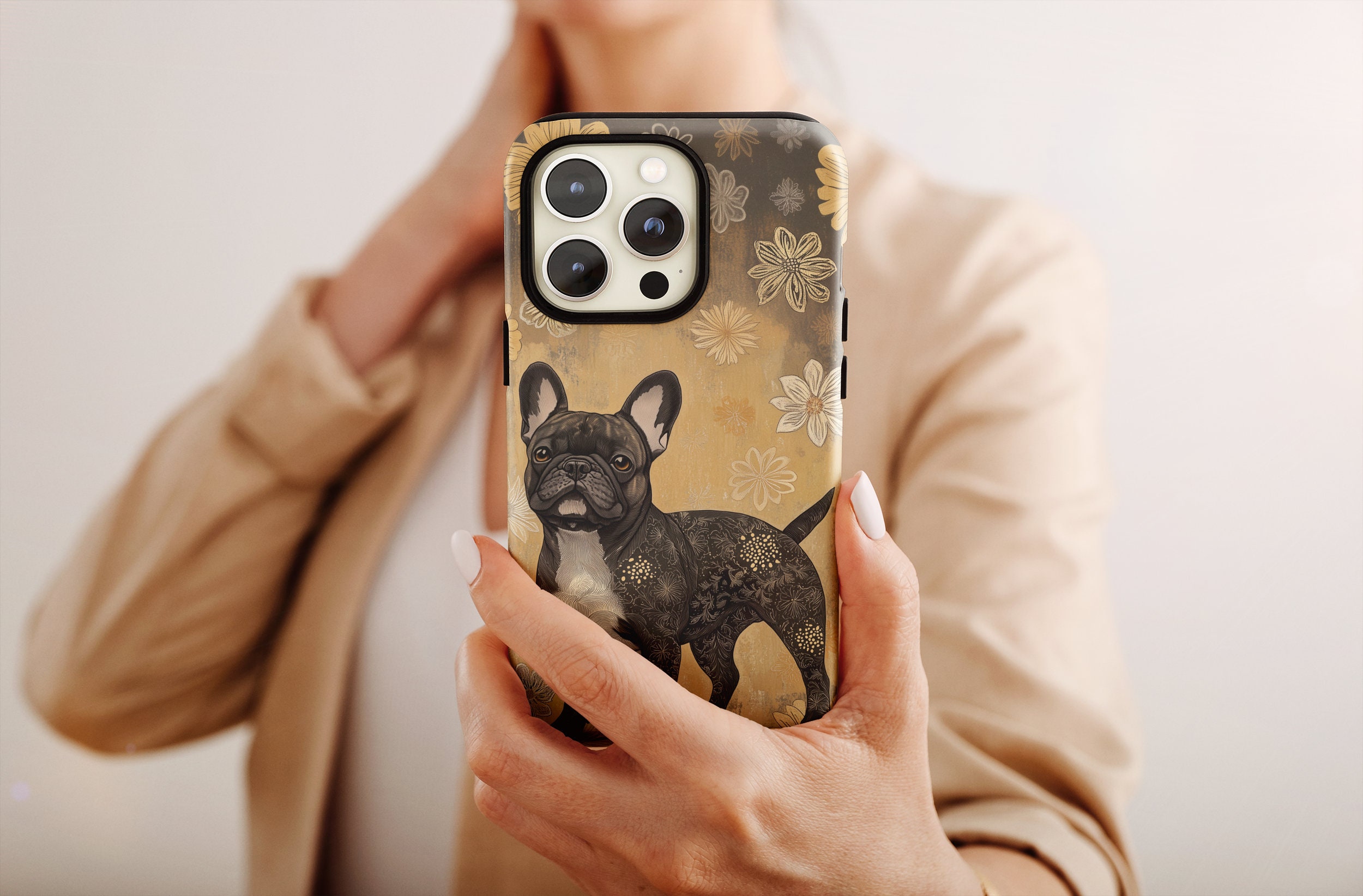 French Bulldog Floral Pattern Phone Case | iPhone 15 14 13