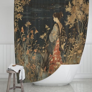 Whispering Kimono Elegance Shower Curtain • Asian-Inspired Art Gift • Cultural Bath Decor • Waterproof Unique Curtain • #SHP1731