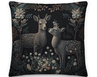 Deer Throw Pillow Vintage Designer William Morris Style Pillow, Belgian Jacquard Woven Style, Nature Lover Gift, INSERT INCLUDED