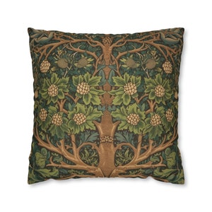 Majestic Oak Tree Pillow Case | William Morris Style | Earthy Brown & Forest Green | Insert not included