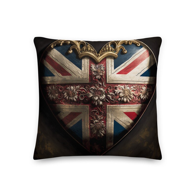 UK Union Jack Flag Pillow & Insert Heart Shaped With Golden Etsy