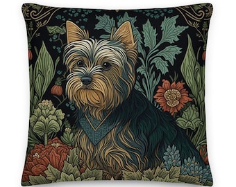 Yorkshire Terrier Puppy Pillow | Cottagecore, Forestcore | Yorkie Love Cushion, Whimsical Garden Design | INSERT INCLUDED