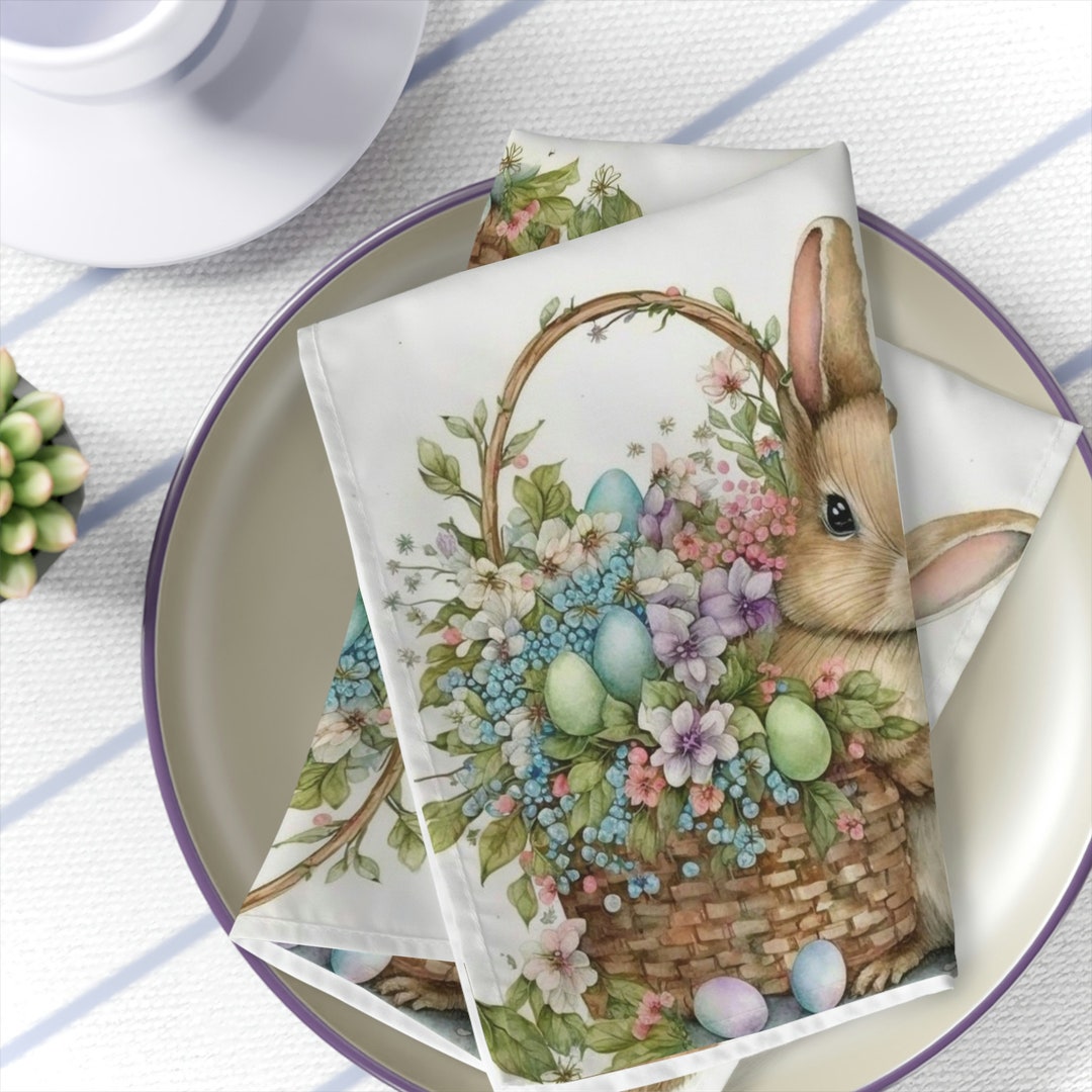 Napkins Set of 4 Precious Easter Bunny Napkins Easter Decor, Easter