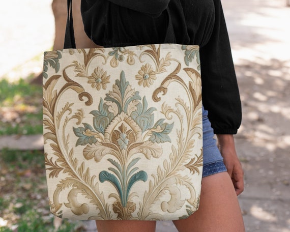 Designer Tote Bag French Damask Print Beach Bag Tote Bag 