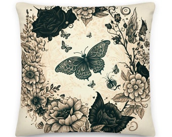 Butterflies and Flowers Pillow - Floral Accent Pillow | Cottagecore Pillow, Forestcore Pillow, French Toile Decor,  Insert Included