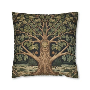 Majestic Oak Tree Pillow | William Morris Style | Earthy Brown & Forest Green | Insert not included