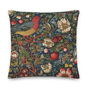 William Morris Strawberry Thief Inspired Pillow - Decorative Pillow, William Morris Pillow, Living Room Pillow, INSERT INCLUDED