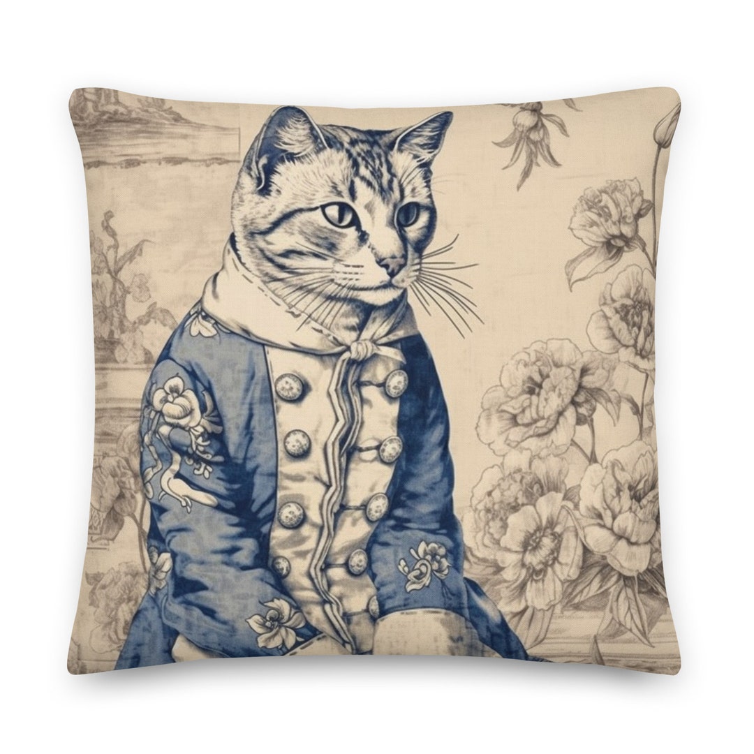 Charmant Chat Toile Decorative Pillow French Blue Feline - Etsy