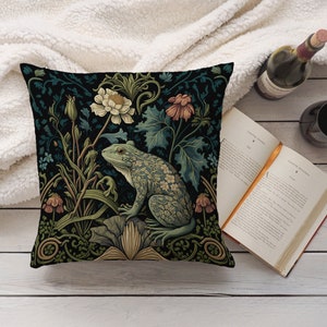 Frog in a Forest Pillow William Morris-Inspired Cottagecore Design Animal Lover Gift 14x14, 16x16, 18x18, 20x20, Pillow Case Only image 6