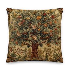 Tree of Life Pillow, Beige - Decorative Pillow, Belgian French Tapestry Pillow, Cottagecore, Inspired by William Morris, INSERT INCLUDED