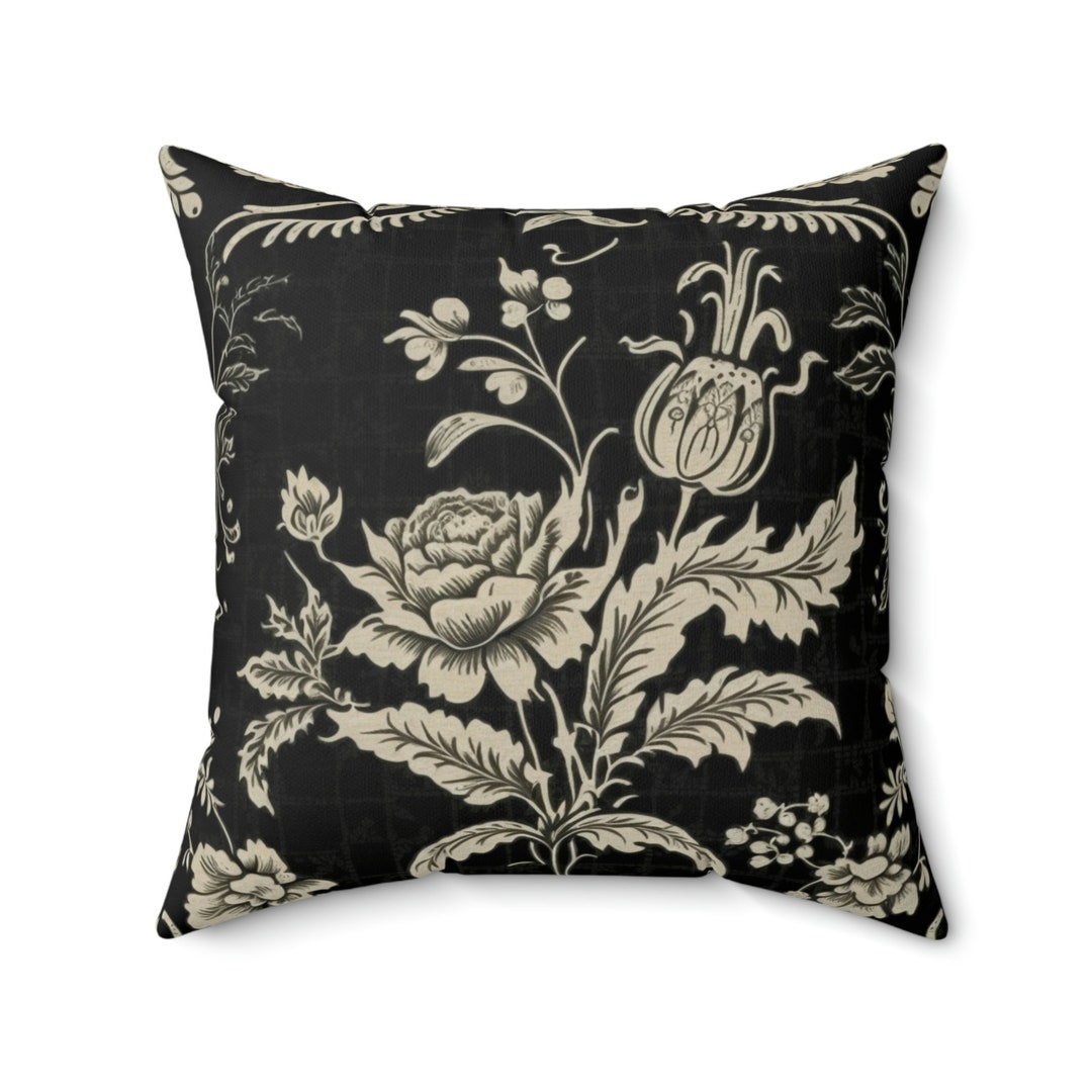 Elegant Toile Decorative Pillow - Black and Cream Ivory, French Country ...