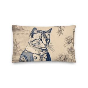 Charmant Chat Toile Decorative Pillow French Blue Feline Elegance ...